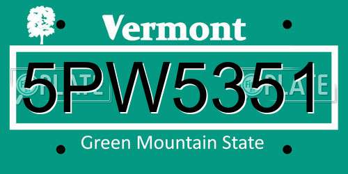 5PW5351 Vermont License Plate