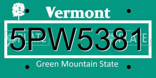 5PW5381 Vermont License Plate
