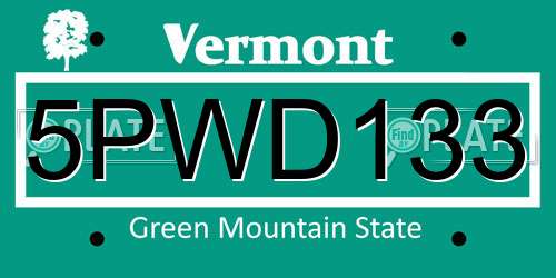 5PWD133 Vermont License Plate