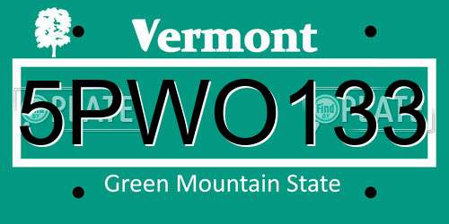5PWO133 Vermont License Plate