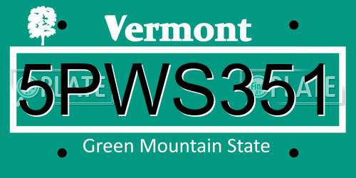 5PWS351 Vermont License Plate