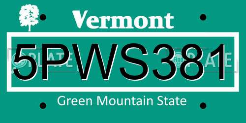 5PWS381 Vermont License Plate