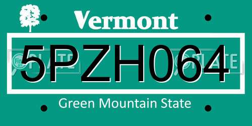 5PZH064 Vermont License Plate