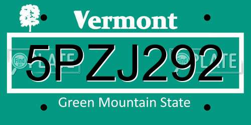 5PZJ292 Vermont License Plate
