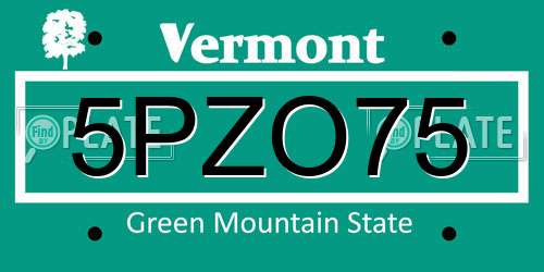 5PZO75 Vermont License Plate