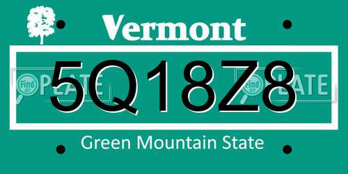 5Q18Z8 Vermont License Plate