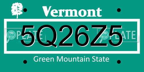 5Q26Z5 Vermont License Plate