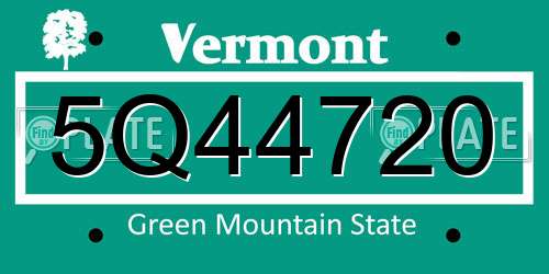 5Q44720 Vermont License Plate