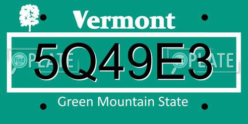 5Q49E3 Vermont License Plate