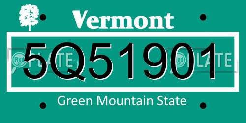 5Q51901 Vermont License Plate