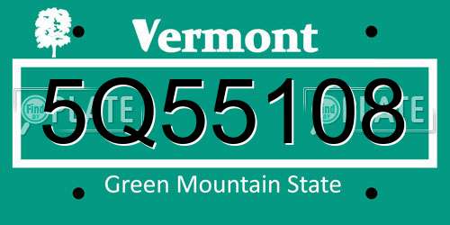 5Q55108 Vermont License Plate