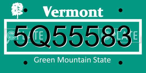 5Q55583 Vermont License Plate
