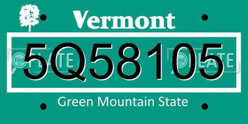 5Q58105 Vermont License Plate