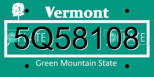 5Q58108 Vermont License Plate
