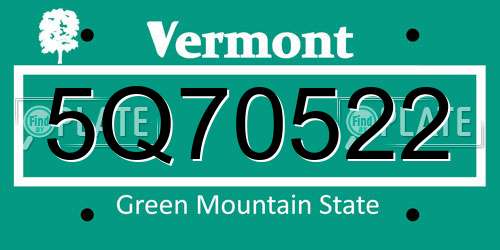 5Q70522 Vermont License Plate