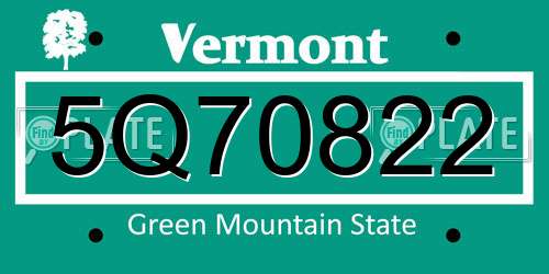 5Q70822 Vermont License Plate
