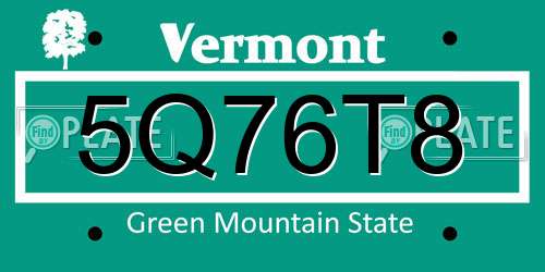 5Q76T8 Vermont License Plate