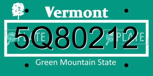 5Q80212 Vermont License Plate