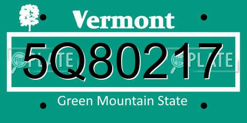 5Q80217 Vermont License Plate