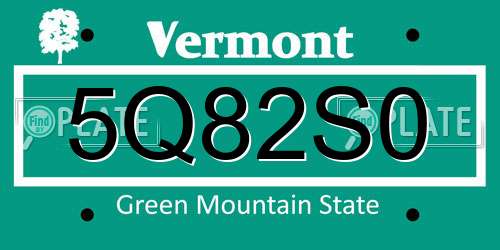 5Q82S0 Vermont License Plate