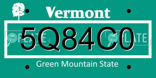 5Q84C0 Vermont License Plate