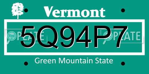 5Q94P7 Vermont License Plate
