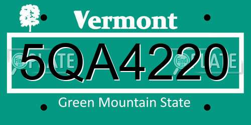 5QA4220 Vermont License Plate
