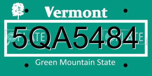 5QA5484 Vermont License Plate