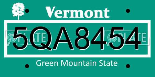 5QA8454 Vermont License Plate