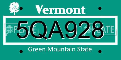 5QA928 Vermont License Plate