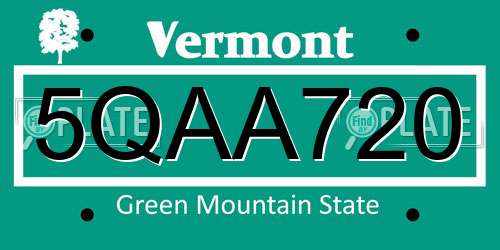 5QAA720 Vermont License Plate