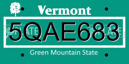 5QAE683 Vermont License Plate