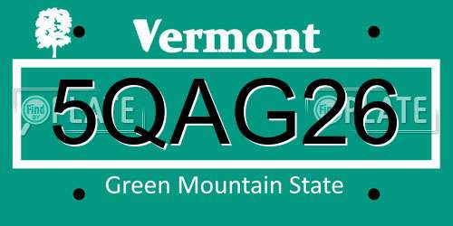 5QAG26 Vermont License Plate