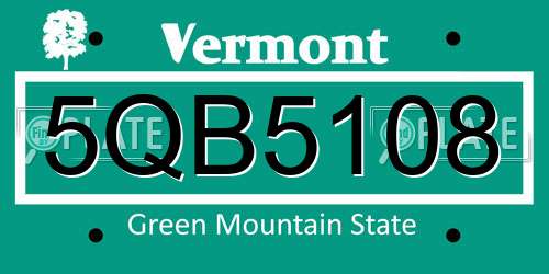 5QB5108 Vermont License Plate