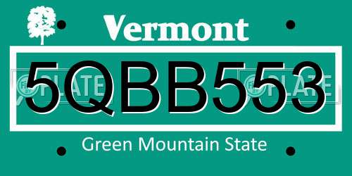 5QBB553 Vermont License Plate