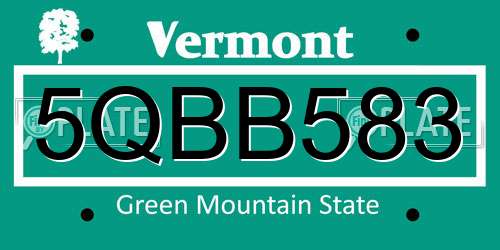 5QBB583 Vermont License Plate