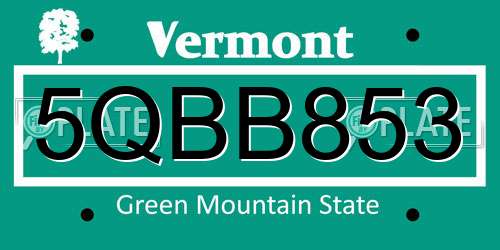 5QBB853 Vermont License Plate