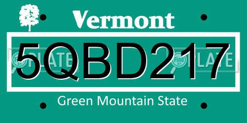 5QBD217 Vermont License Plate