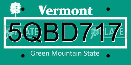 5QBD717 Vermont License Plate