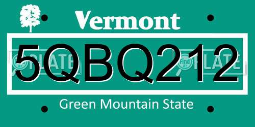 5QBQ212 Vermont License Plate