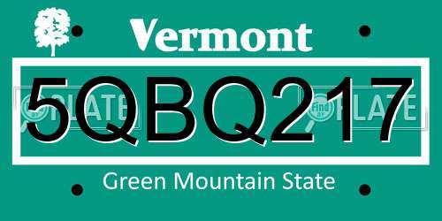 5QBQ217 Vermont License Plate
