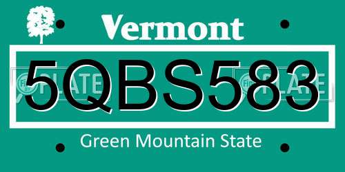 5QBS583 Vermont License Plate