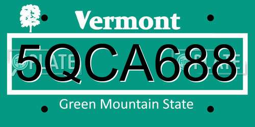 5QCA688 Vermont License Plate