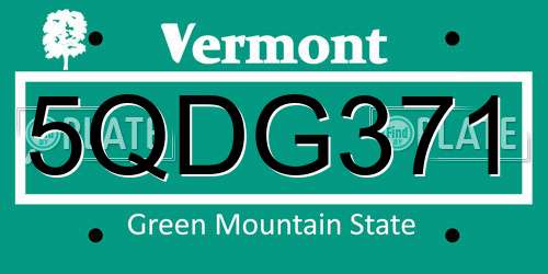 5QDG371 Vermont License Plate