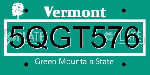 5QGT576 Vermont License Plate