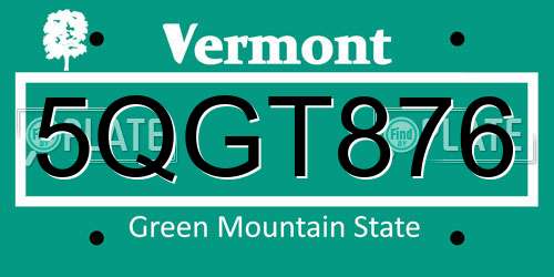 5QGT876 Vermont License Plate