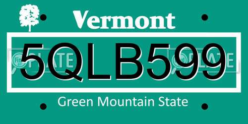 5QLB599 Vermont License Plate