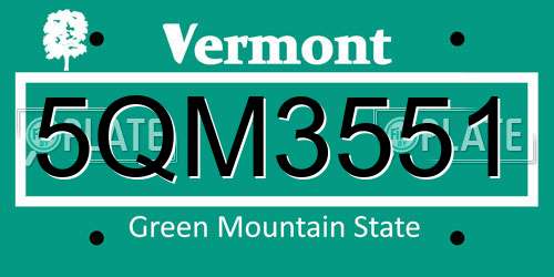 5QM3551 Vermont License Plate