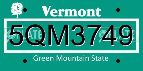 5QM3749 Vermont License Plate