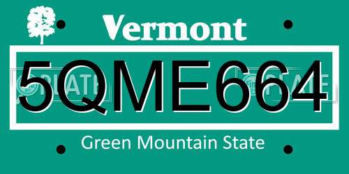 5QME664 Vermont License Plate